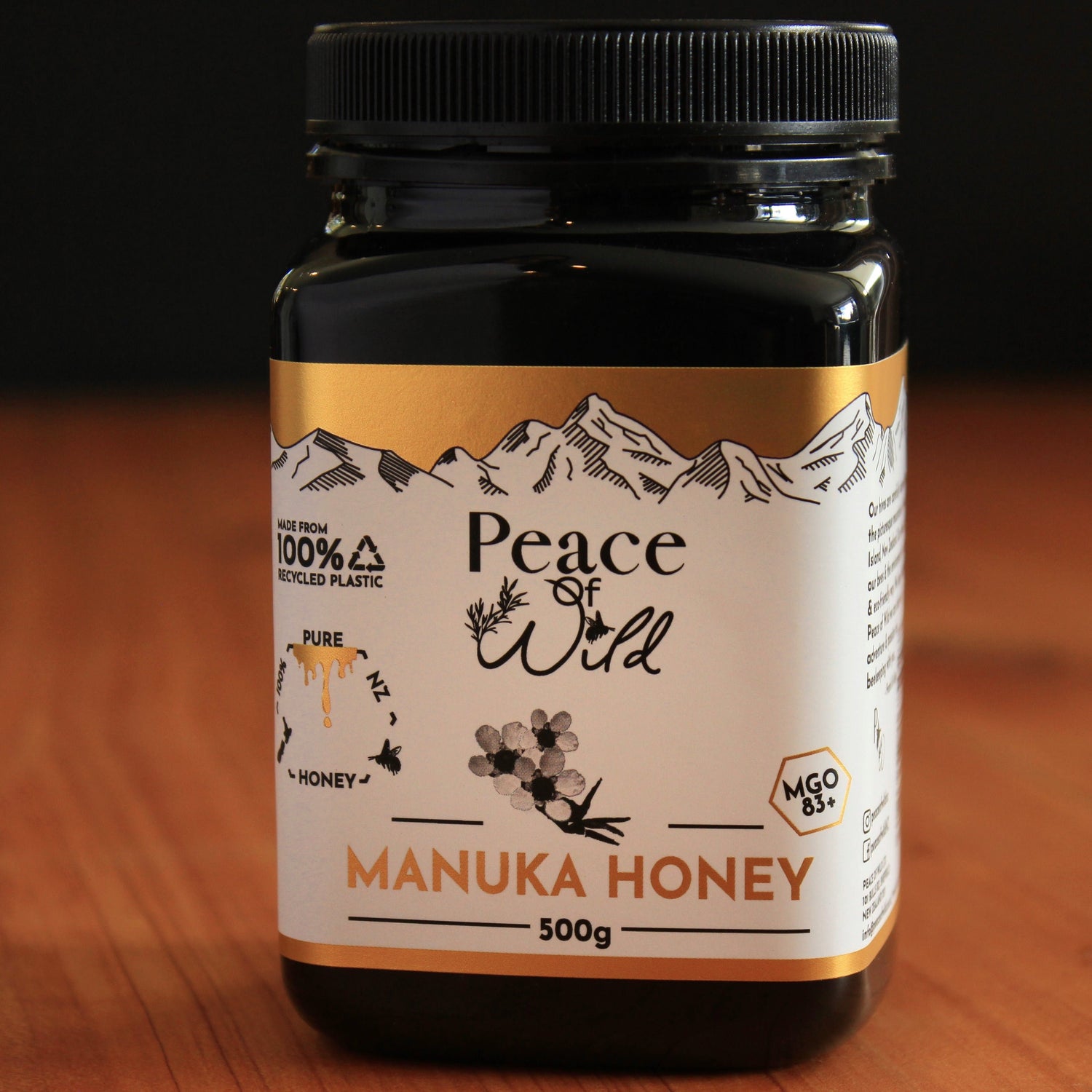 Pure New Zealand Manuka Honey. MGO +83. Natural sourced from our own hives. Made from 100% recycled 500g jars.